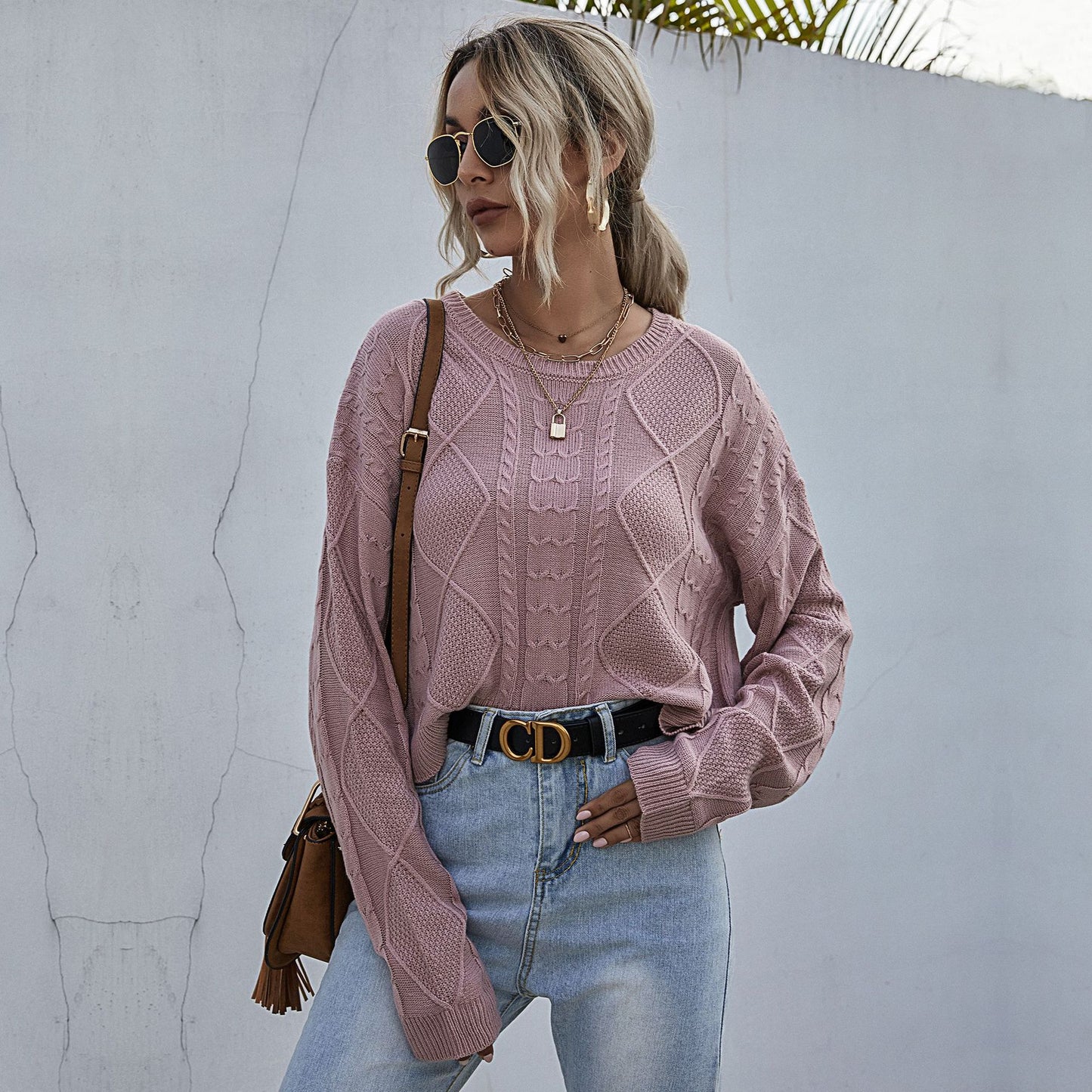 Solid Color Knitted Long Sleeve Twist Sen Short Bottom Sweater