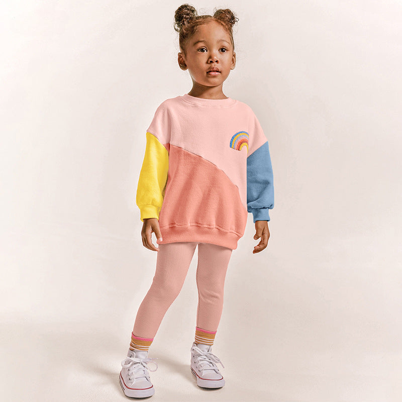Long Sleeve Hoodie Set For Girls Fall Towel Embroidered Children's Cute Children's Set