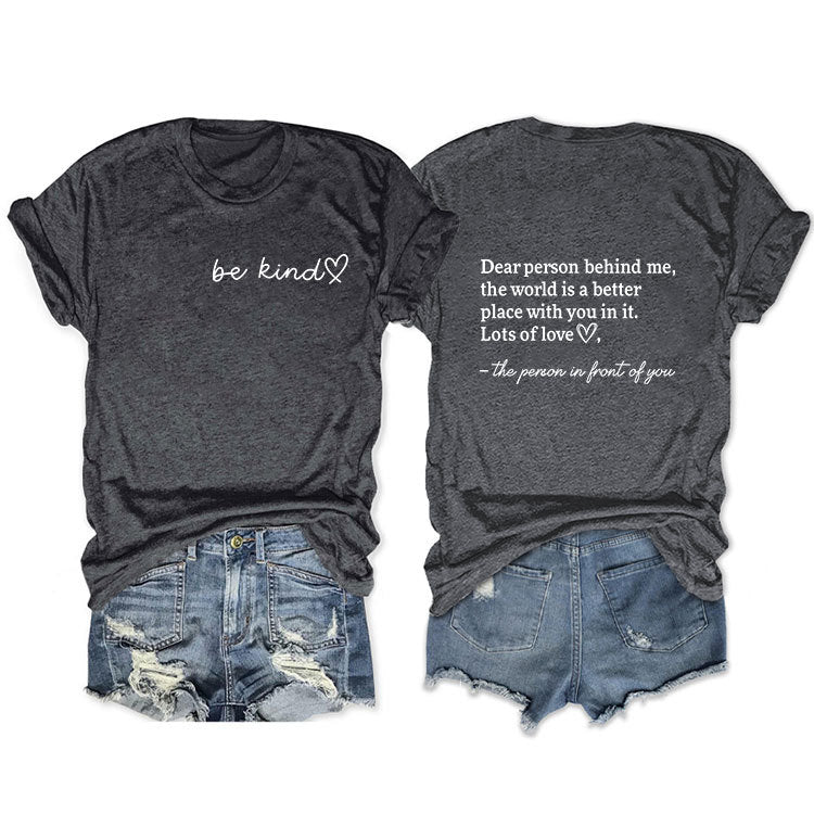 Front And Back Printed Short Sleeve Dear Person Behind Me Loose Fashion T-Shirt