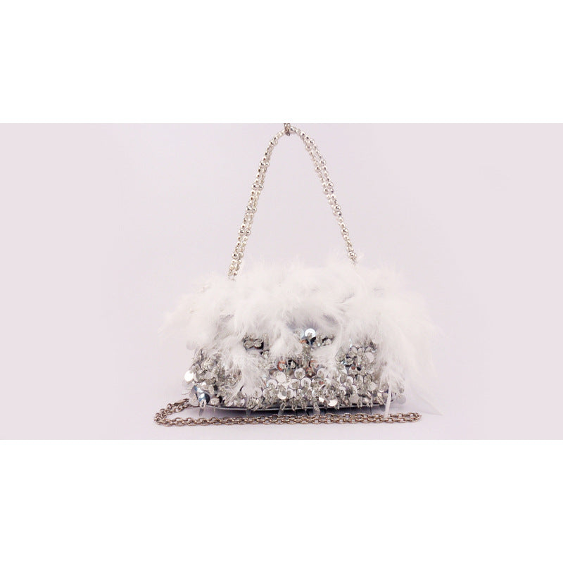 Feather Sequin Hand-Beaded Dinner Bag