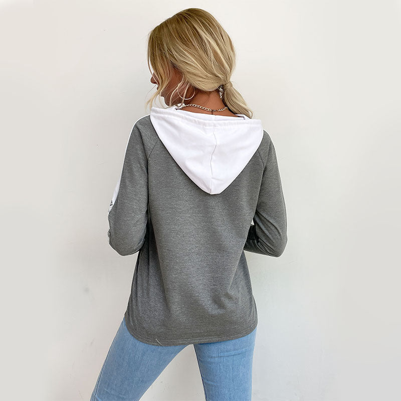 Through Autumn New Women's Long-Sleeved Hooded Pullover Lace Stitching Hoodie Hoodie