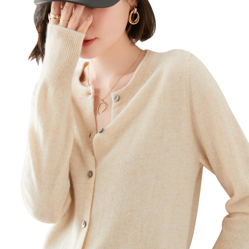 100 All-Wool Sweater Women's Knitted Crewneck Cardigan Casual Everyday Slimming Spring Cashmere