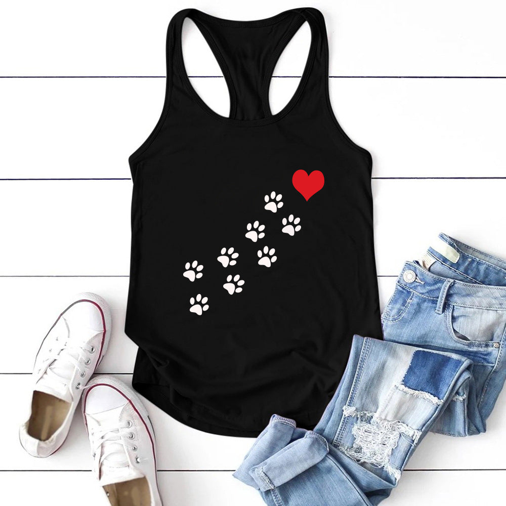 Red Heart Bear Paw Paw Print Animal Cute I-Shaped Vest Summer New Style Top