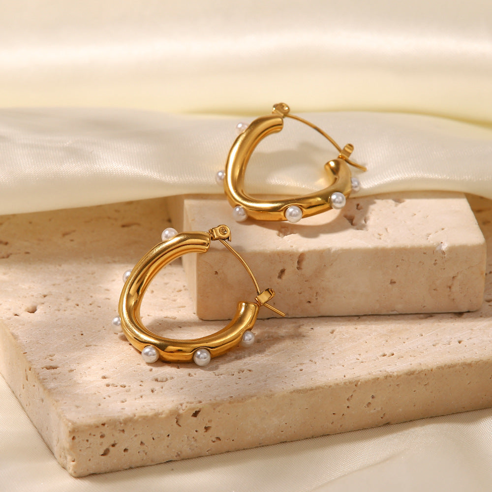 5pcs New 18K Gold Plated Profiled Pearl Earrings Fashion All Matching Earrings