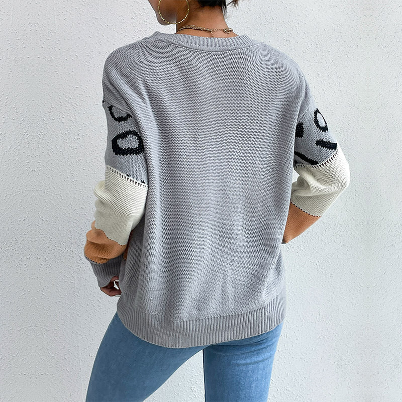 Chic Autumn and Winter Leopard Print Knit Sweater for Women