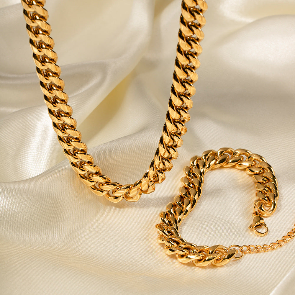 5pcs New Necklace Stainless Steel Temperament Clavicle Chain Light Luxury Niche Cuban Chain Pendant Necklace Bracelet Jewelry