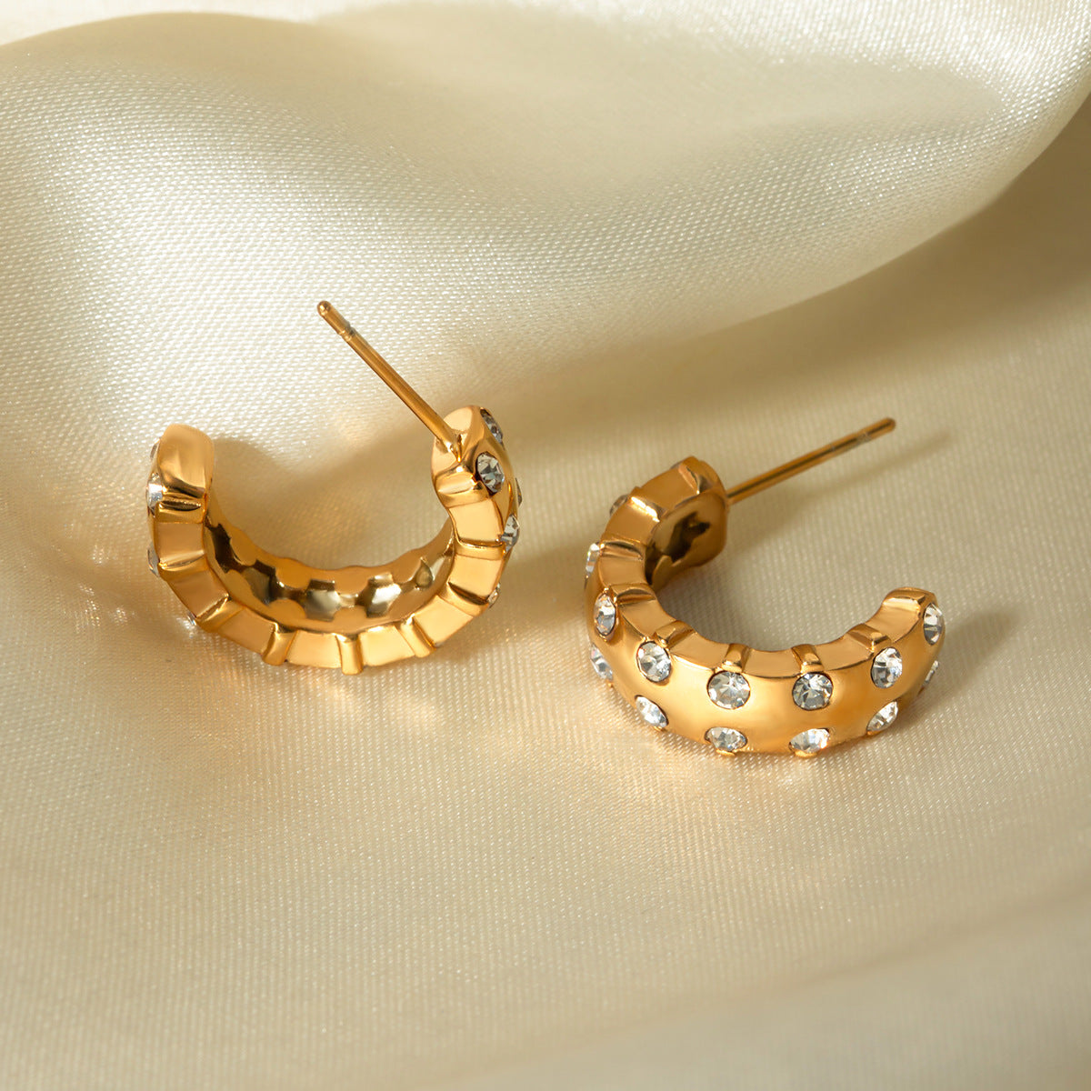 5pcs 16K Gold Stainless Steel Zircon Inset White Zircon C-Shaped Earrings Fashion Personality Earrings Earrings