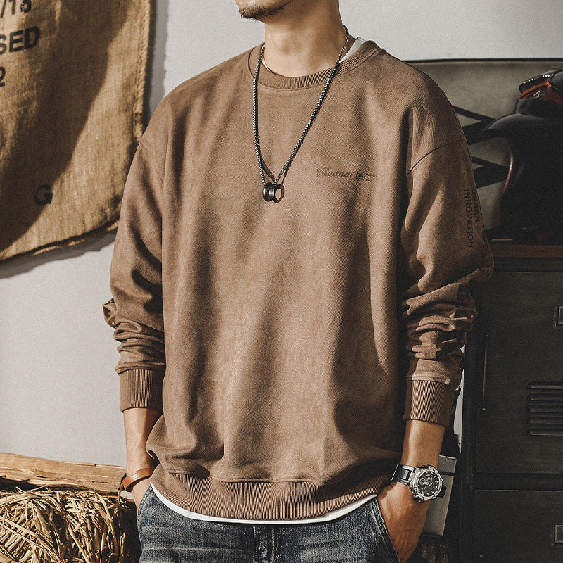 Heavy Retro Hoodie Men Spring And Autumn Fashion Loose Large Size Suede Clothes Top