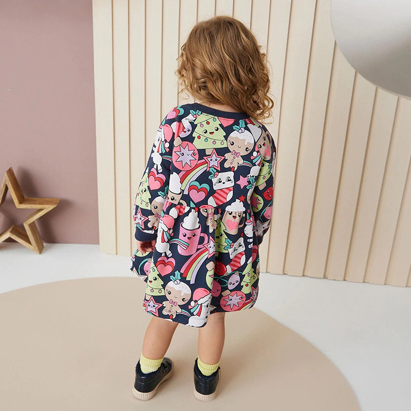 Autumn Long-Sleeved Girls' Dress Pure Cotton Watermark Children's Dress Children's Dress