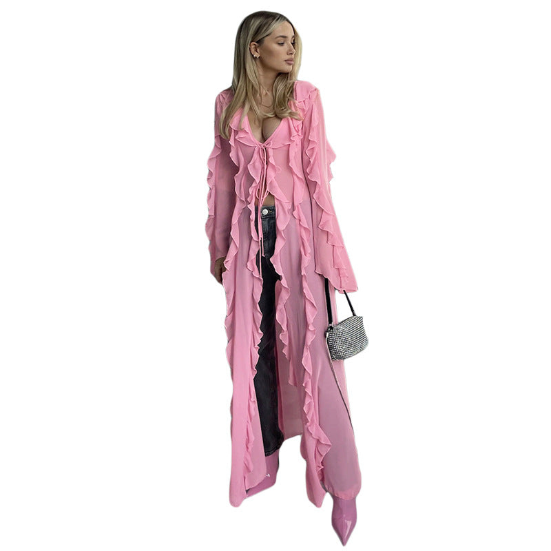 New Autumn And Winter Women's Long-Sleeved Lapel Fashion Cardigan Temperament Slim Long Coat Trench Coat Woman