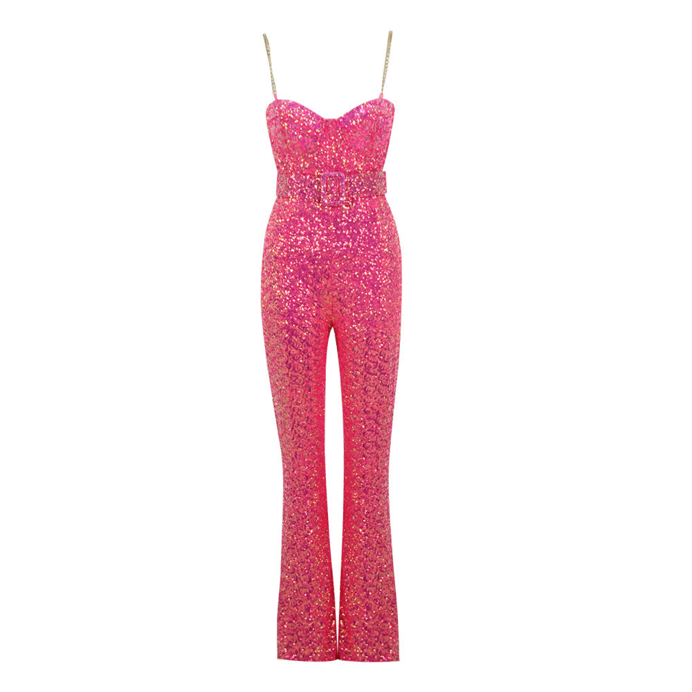 Glitter Gold Sequin Halter Romper Fashion Socialite Party Suit
