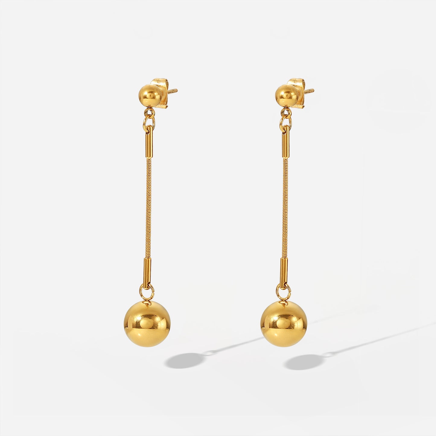 5pcs Light Luxury Cold Women's Earrings 18K Gold Titanium Steel Earrings Niche Design Sense Long Small Gold Ball Pendant Earrings