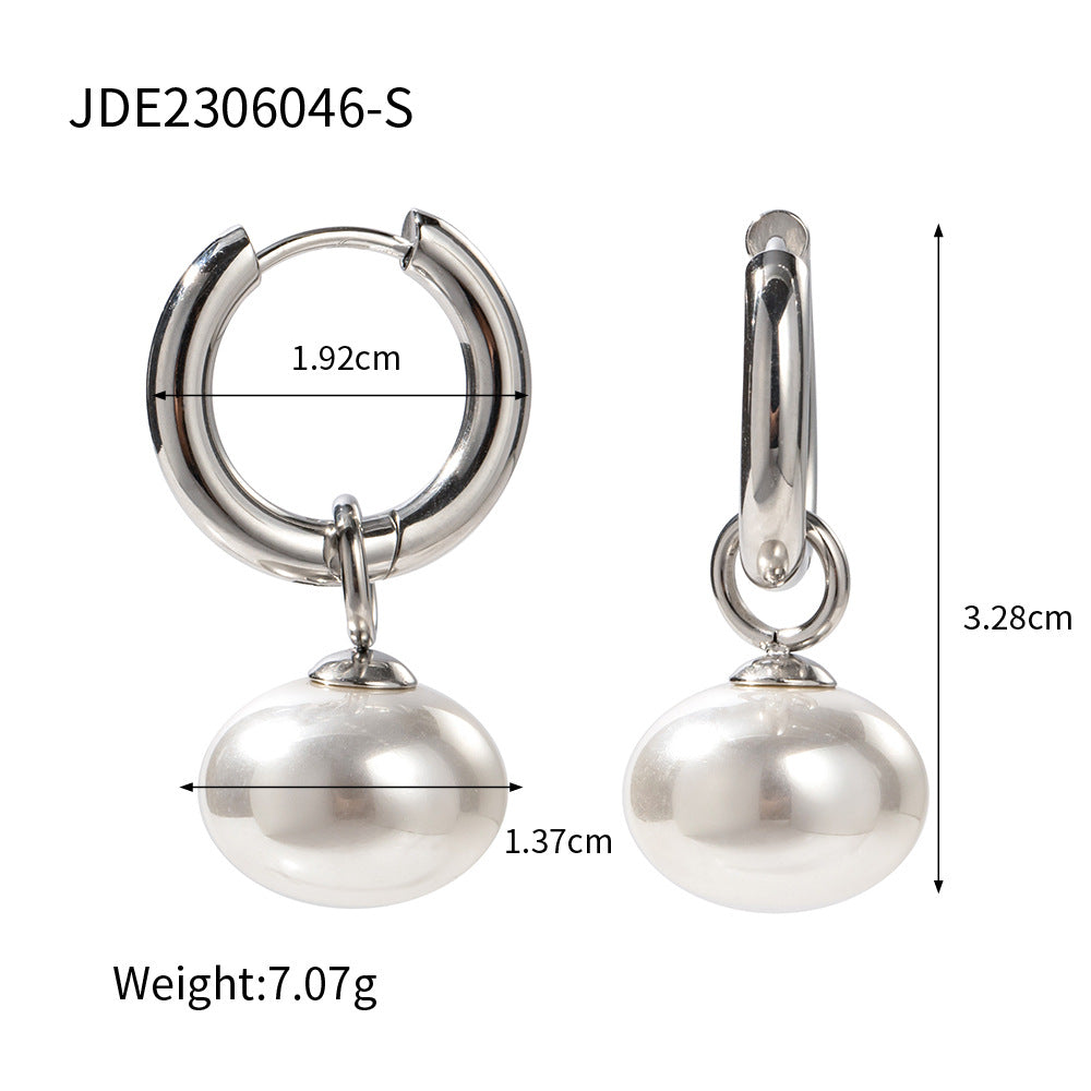 5pcs 16K Gold Stainless Steel Pearl Pendant Earrings Fashion New Women's Large Pearl Pendant Earrings Jewelry Trend