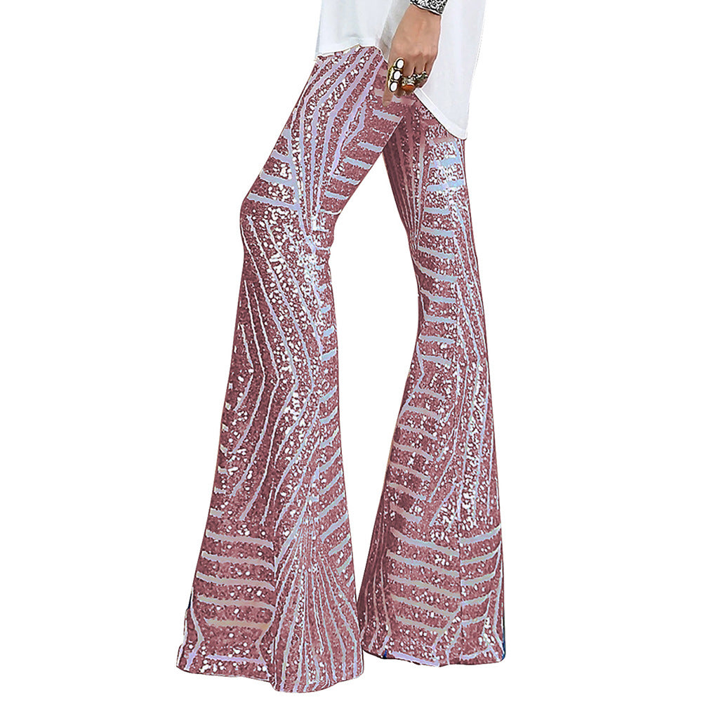 Summer New Fashion Trend Sequin Casual Pants Women High Waist Loose Straight Leg Trousers Women