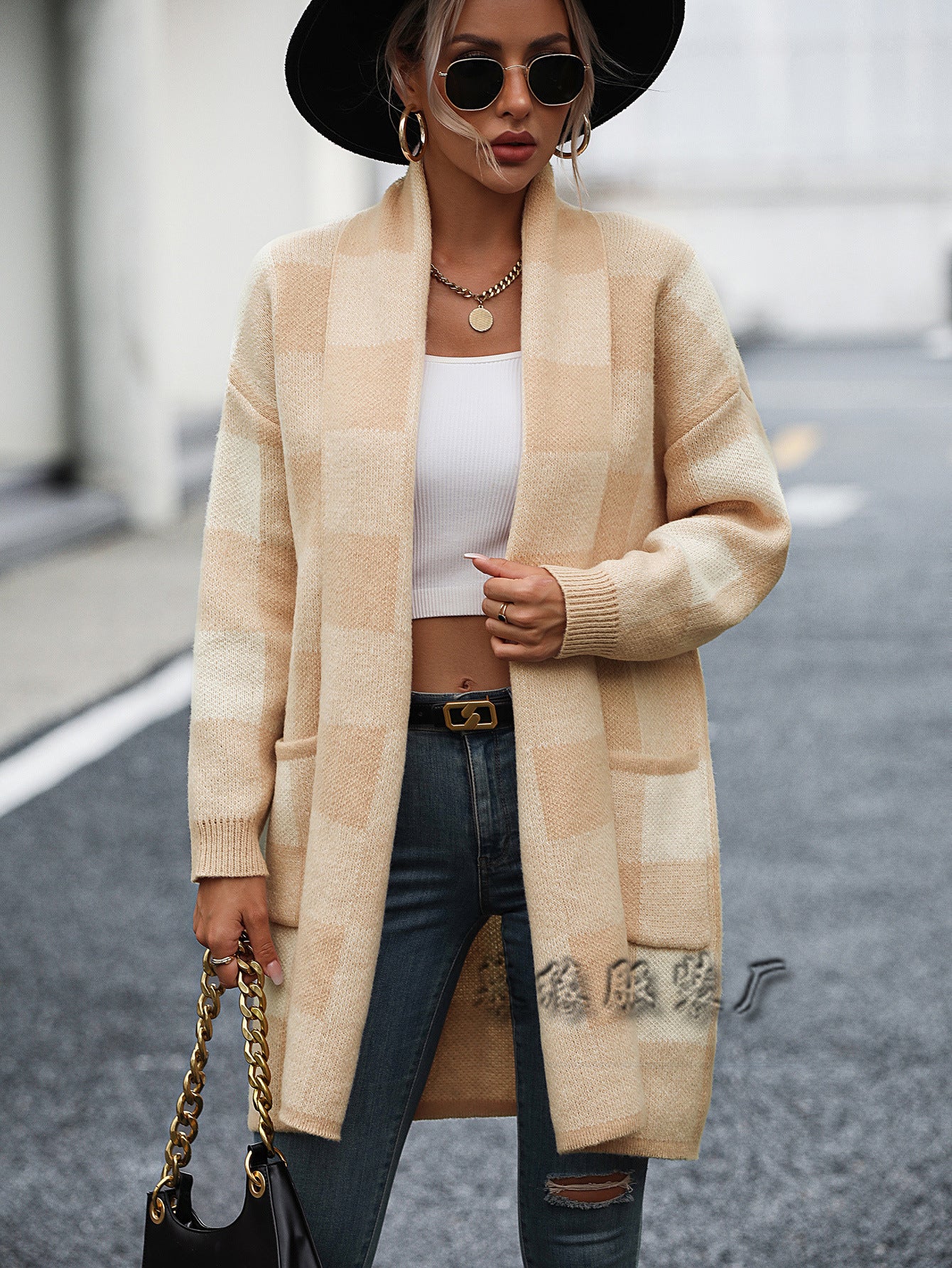 New Coat Loose Plaid Color Knitting Cardigan Fashion Sweater Women