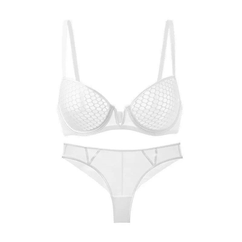 Lace Underwear Sexy Honeycomb Print Ultra-Thin Soft Underwire Bra Big Chest Small Big Size Bra Set