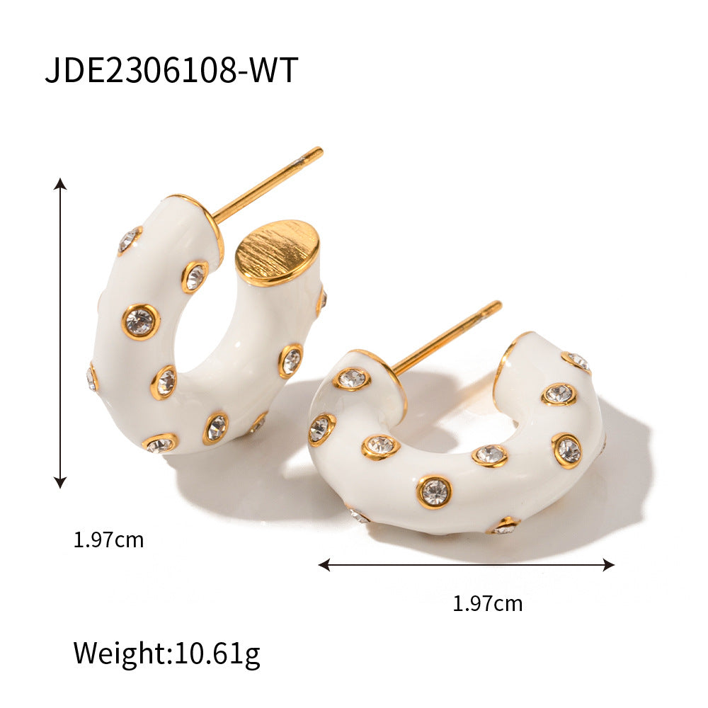 5pcs New Titanium Steel Earrings 18K Stainless Steel Black Drip Oil Set Diamond C-Shaped Earrings Women's Fashion Earrings