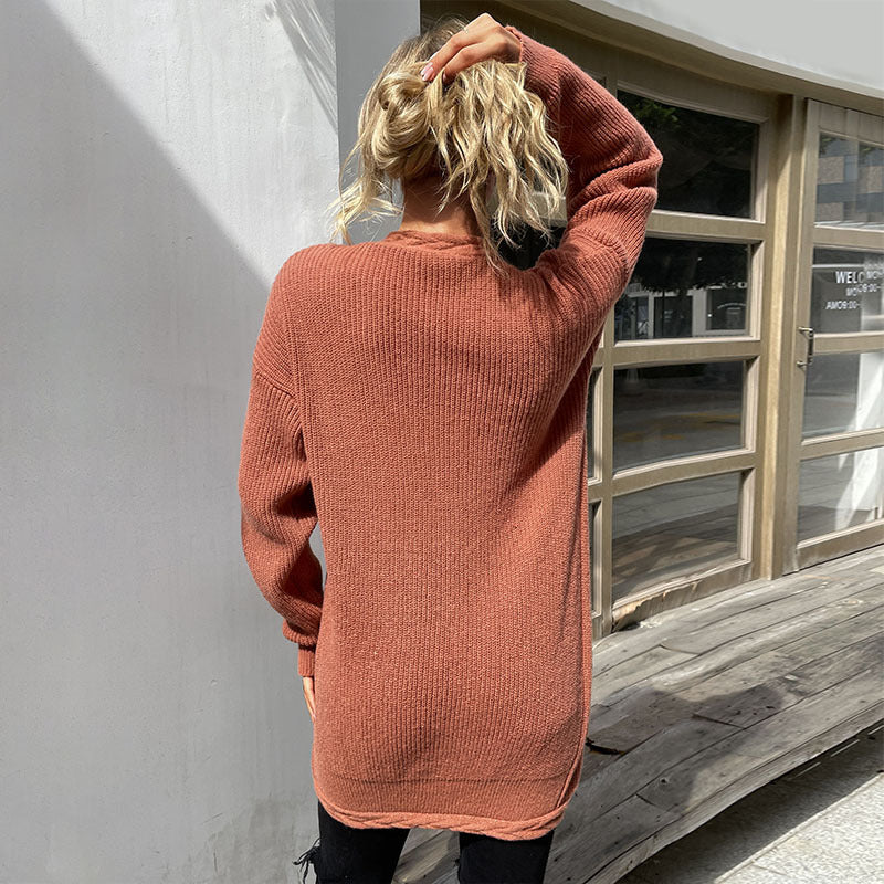 Autumn and Winter Fashion Knitted Long Sleeve Twist Solid Color Sweater Cardigan