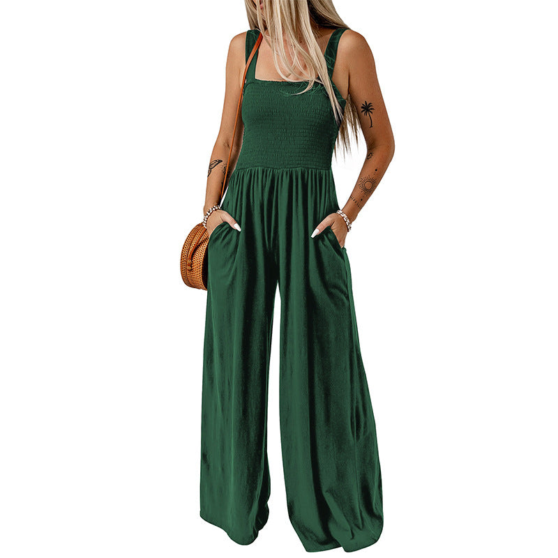 Simple High Waist Knitted Off-The-Shoulder Broadfoot Pants Women Play With Pure Black One-Piece Pants Women
