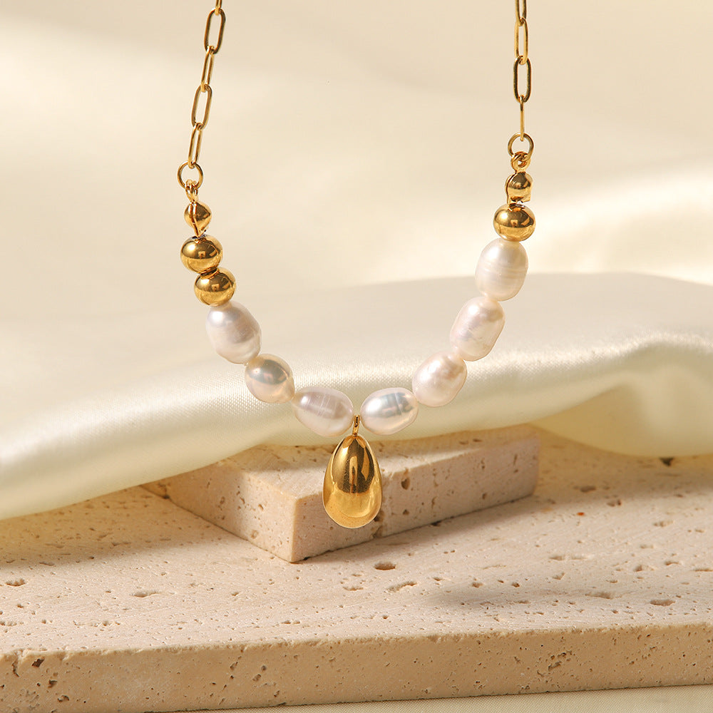 5pcs New 18K Gold Stainless Steel Baroque Light Pearl Necklace Elegant Necklace Jewelry