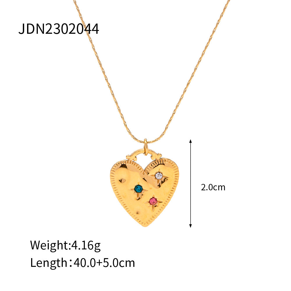 5pcs 18K Gold Plated Stainless Steel Inlaid Color Diamond Love Pendant Necklace Does Not Fade Necklace Jewelry