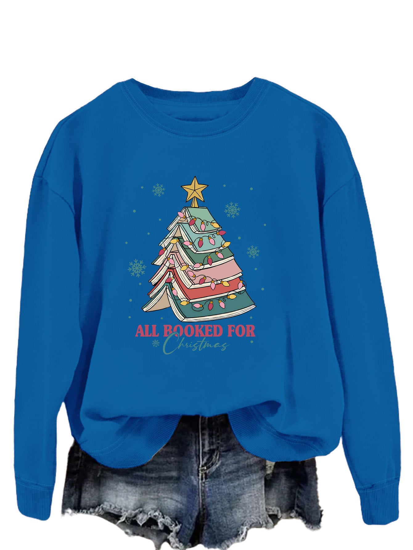All Booked For Christmas Letters Fun Printed Casual Crew-Neck Hoodie
