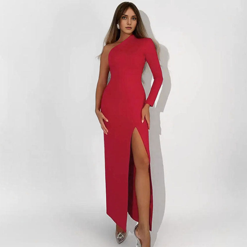 Black Woolly Knit High-Waisted Split Sheath Dress Wildberries Spring/Summer Fashion Woman