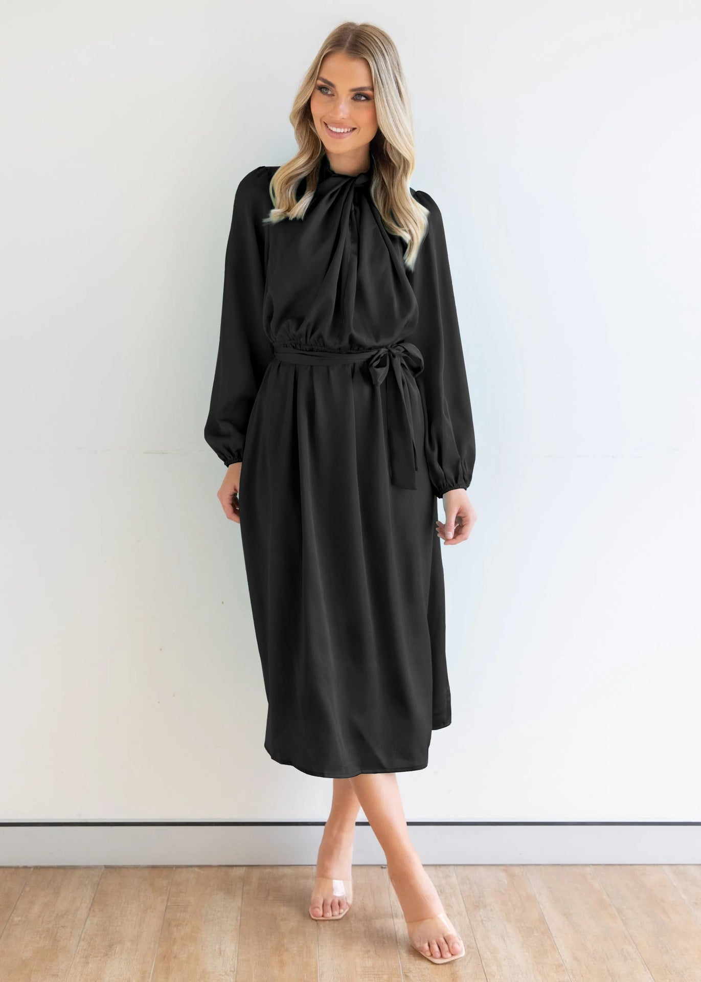 Fashion Trend Satin Elegance Haute Couture Dress Autumn Long Sleeve Party Dress