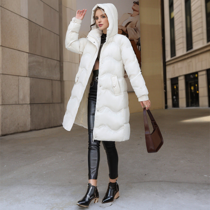Fashionable Temperament Cotton-Padded Jacket Women's Mid-Long Winter New Down Padded Jacket Long Sleeves Over The Knee Loose Waist Cotton-Padded Jacket Tide