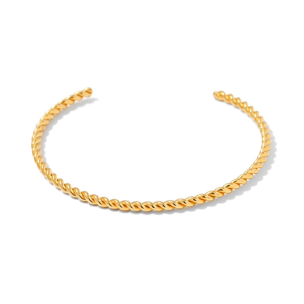 5pcs Femininity Fashion All-Match Titanium Steel Bracelet 18K Gold Fine Twist Women's Open Bracelet