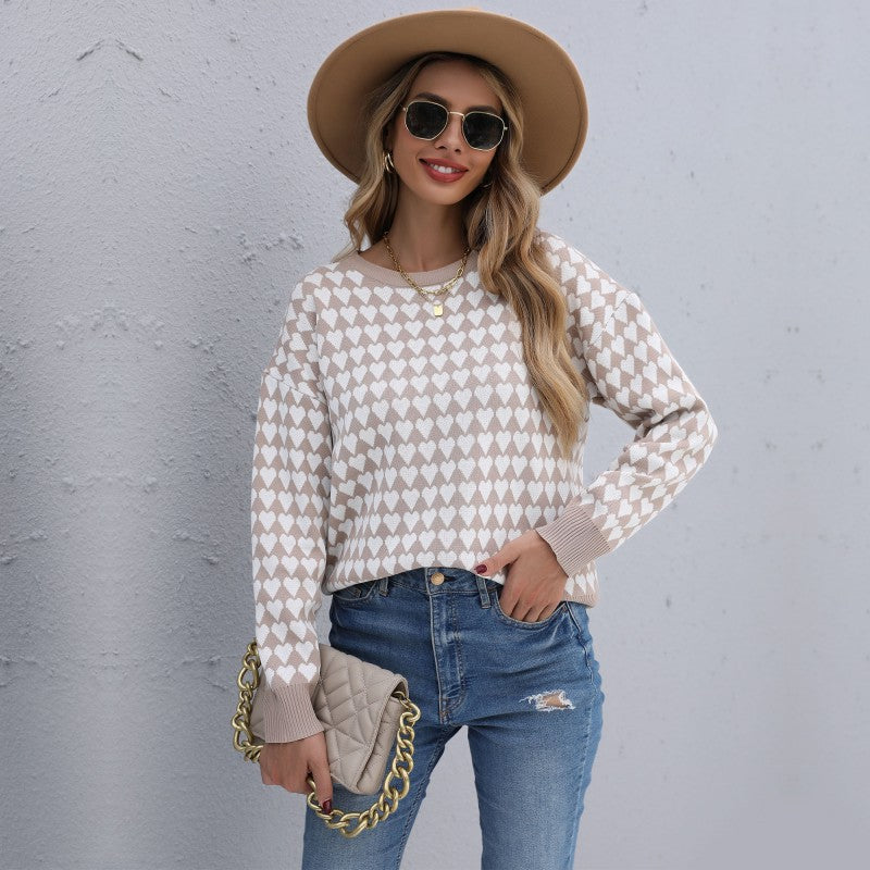 Autumn Winter Casual Women's Loose Long-Sleeved Fashion Love Women's Sweater