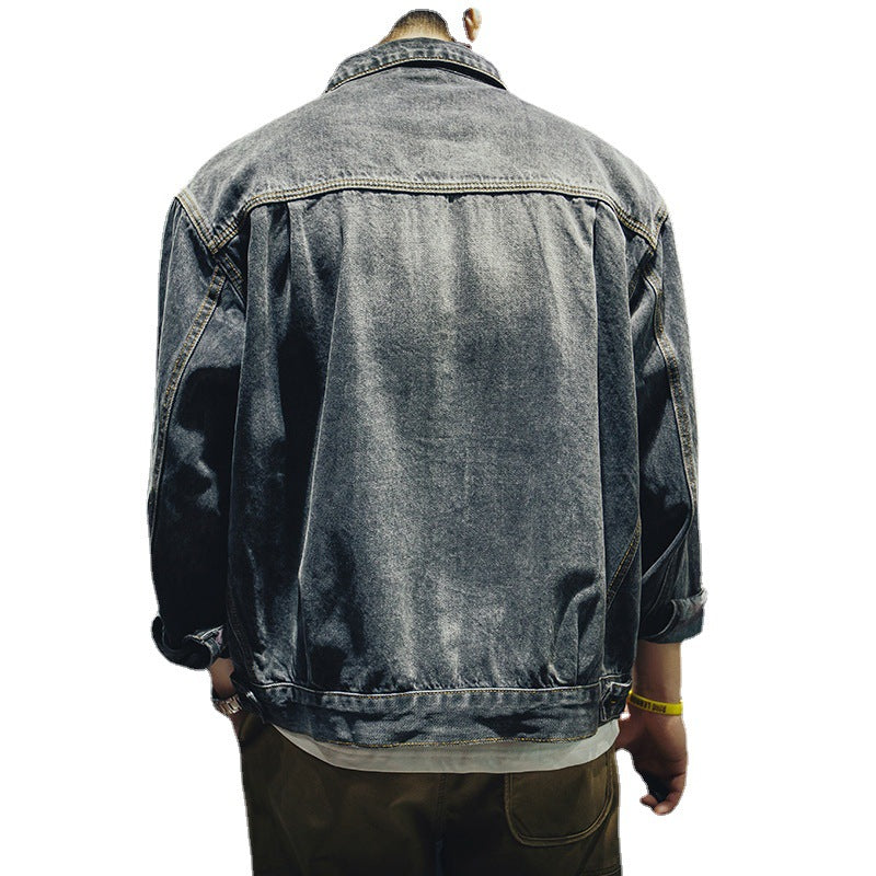 Spring And Autumn Denim Coat Men Loose Fashion Cargo Jacket Large Size Black Denim Clothing Tide