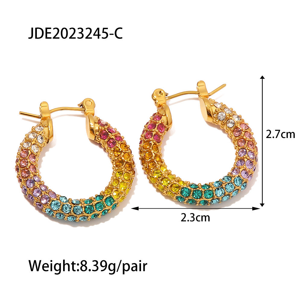 5pcs New Gold-Plated Earrings Multicolor Earrings Full Of Diamond Hoops High-Grade Sense Of Women