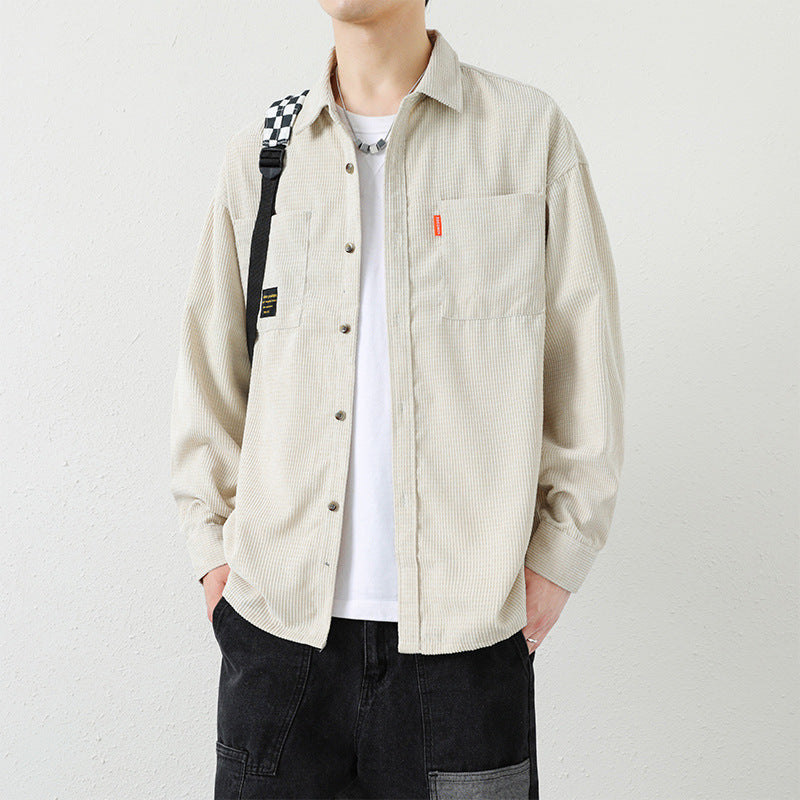 Men's Corduroy Long Sleeve Shirt Men's Spring And Autumn Loose Trend Cargo Casual Shirt Coat