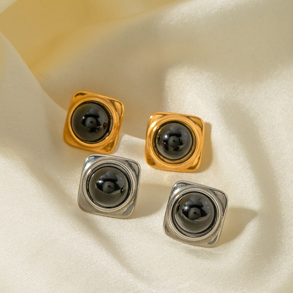 5pcs 18K Gold Stainless Steel Square Set Mn Earrings New Fashion Temperament Niche Design Earrings