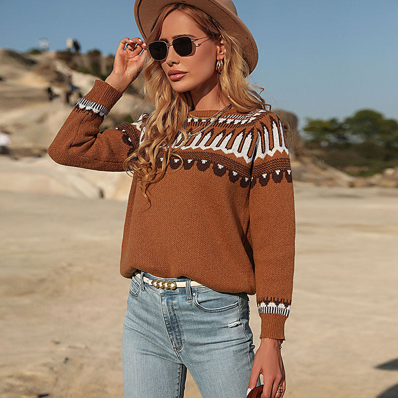 New Autumn And Winter Women's Fashion Loose Brown Long-Sleeved Sweater Cover