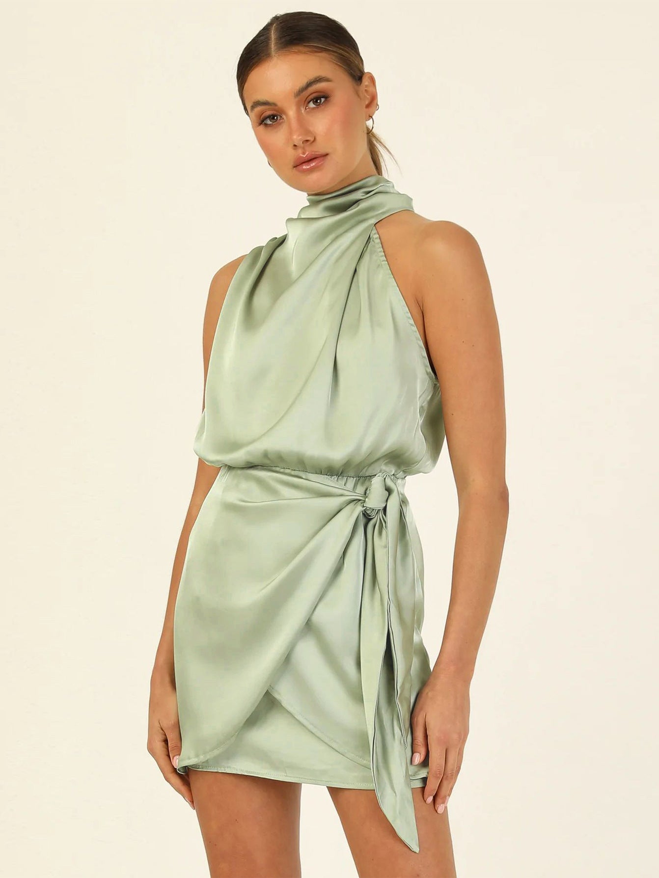 Fashion New Halter High Sense Satin Lace Slim-Fit Socialite Dress Fashion Temperament Skirt