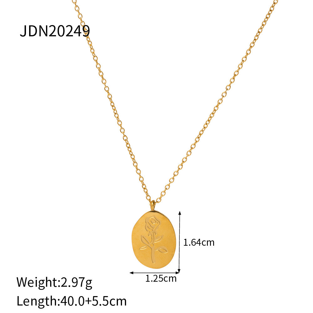 5pcs Hot Titanium Steel Pendant With 18K Gold Stainless Steel Necklace Women's Rose Pendant