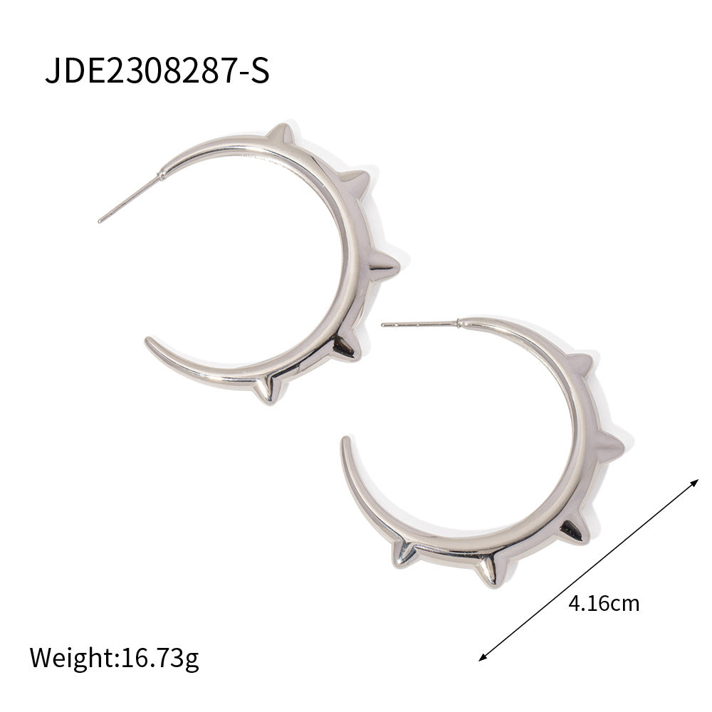 5pcs 8K Gold Stainless Steel Riveted Spice C Ring Earrings Titanium Steel New Temperament Female Earrings