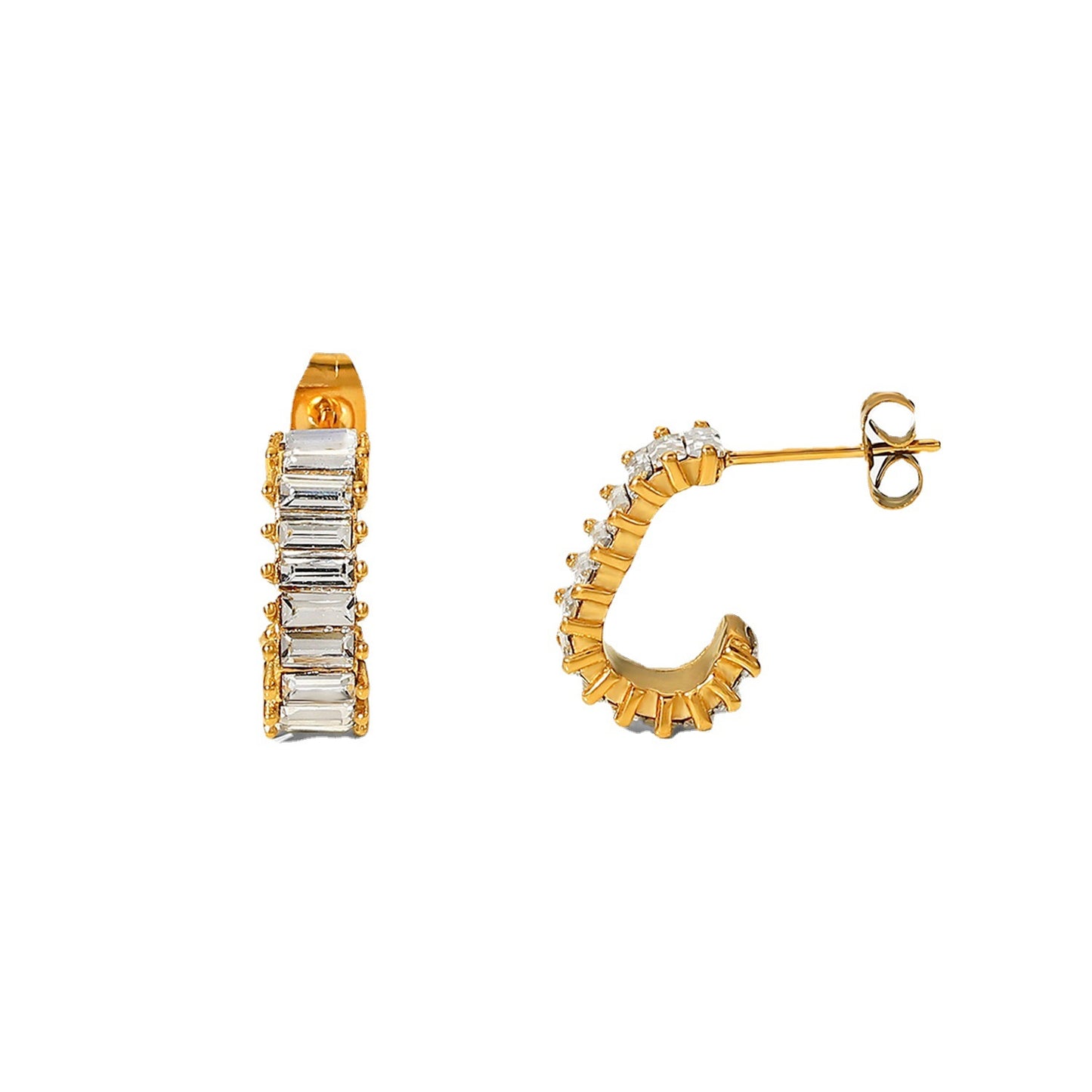 5pcs Fashion C-Shaped Earrings For Women 18K Gold Stainless Steel Zircon Inlaid Geometric Earrings Stud Earrings