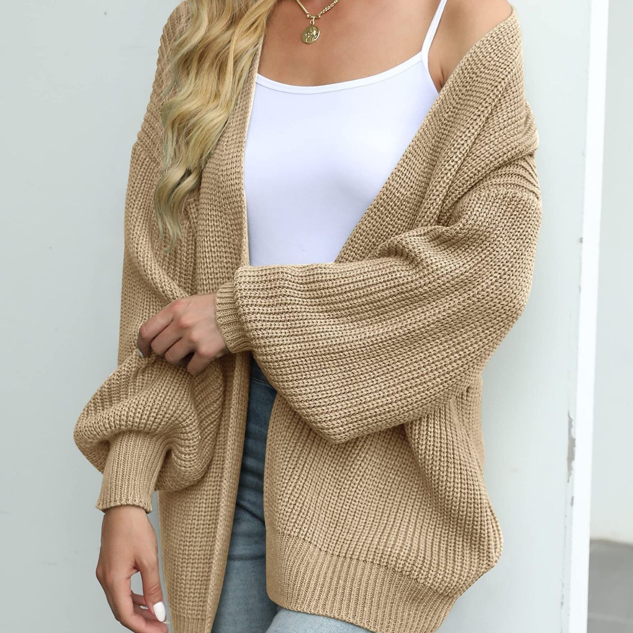 Women's New Autumn And Winter New Lantern Sleeve Sweater Women's Coat Coarse Pocket Knitted Cardigan