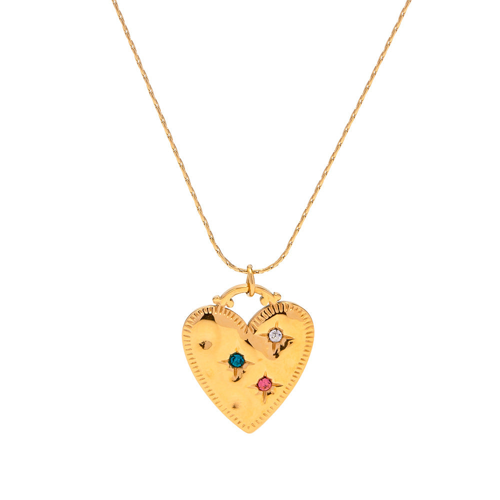 5pcs 18K Gold Plated Stainless Steel Inlaid Color Diamond Love Pendant Necklace Does Not Fade Necklace Jewelry