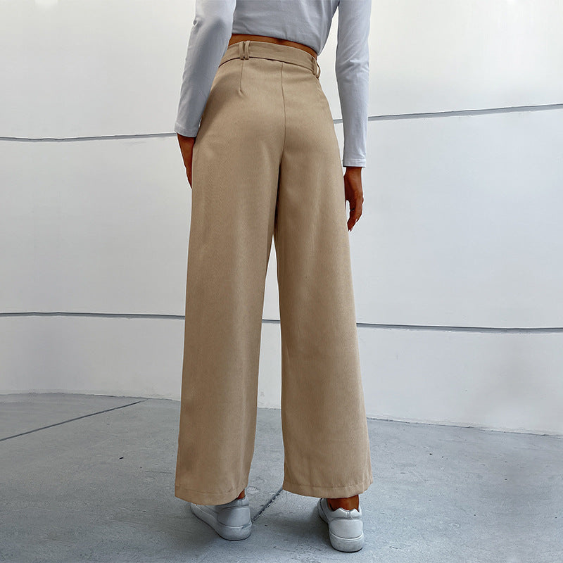 New Autumn Winter Leisure Corduroy Lace-Up Commuter Wind Wide-Leg Pants Women