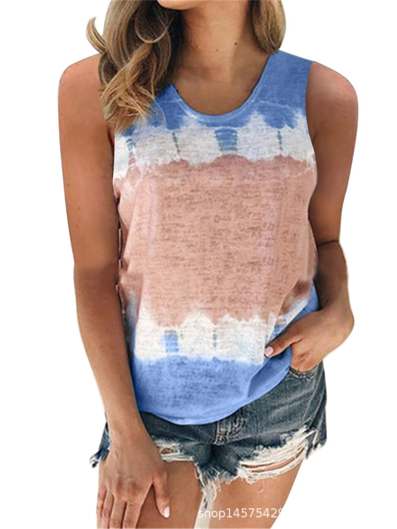 Spring And Summer New Women's Loose Crew Neck Vest Printed T-Shirt Top Woman