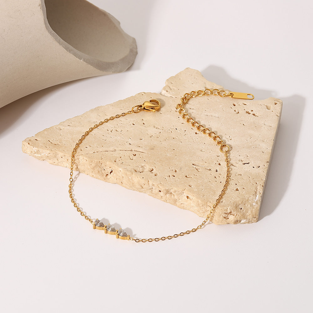5pcs 18K Gold Plated Stainless Steel Fine Chain Jewelry Pendant Multi-Cubic Zirconia Drop Pendant Bracelet For Women