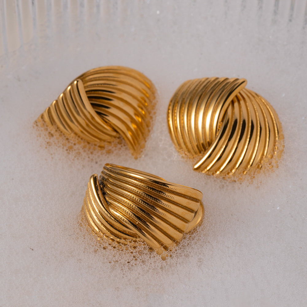 5pcs Fashion 18K Gold Stainless Steel Stripe Texture Interlace Simple Design Sense Open Ring For Women