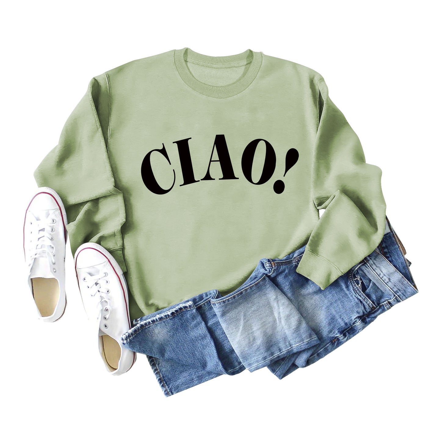 New Long-Sleeved Blouse Ciao Simple Letter Round Neck Sweater Loose Undershirt Women