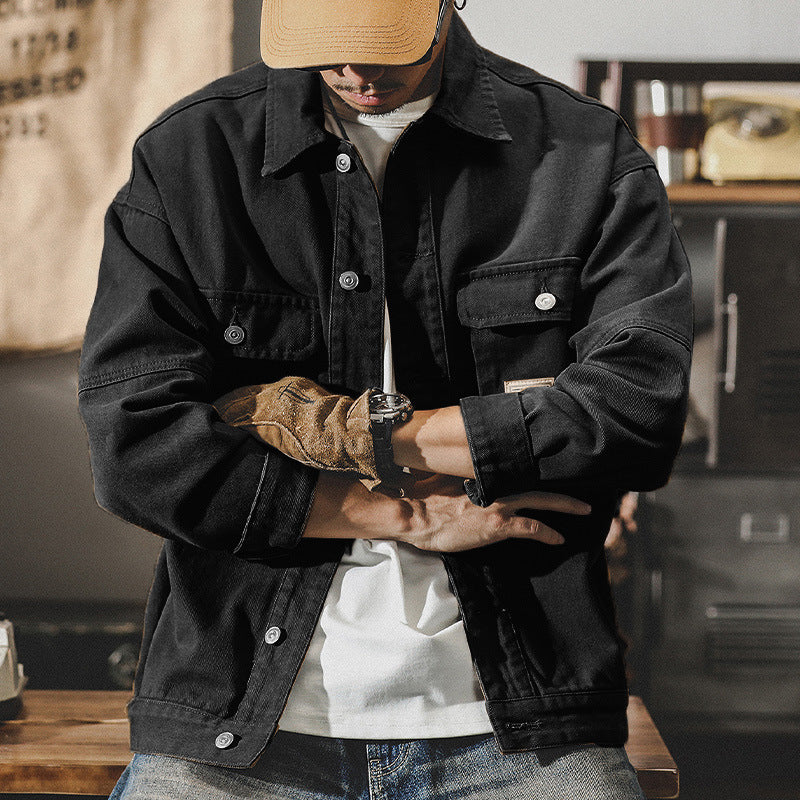 Heavy Retro Denim Coat Male Spring And Autumn Loose Fashion Brand New Trend Handsome Cargo Jacket Male