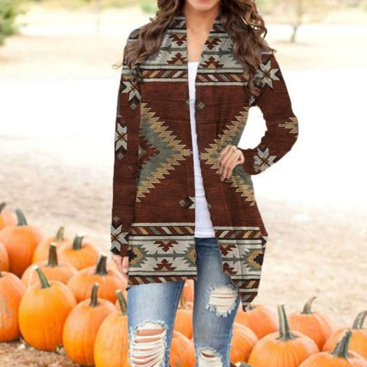 Women's Christmas Printed Long-Sleeved Sweater Cardigan Top Coat