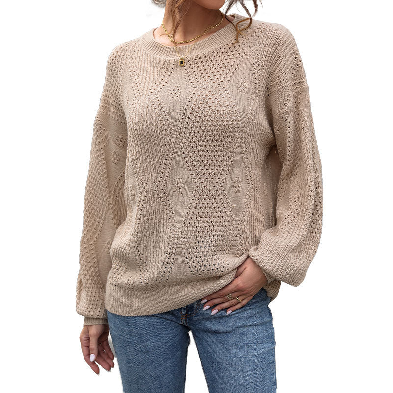 Autumn New Women Stranded Flowers Solid Color Pullover Sweater